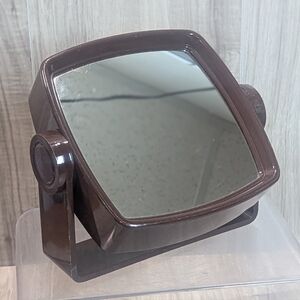 Vintage MIRROR Brown Double Sided Retro Plastic Square Mountable Tabletop